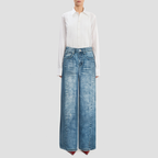 Denim blue high-waisted flared jeans