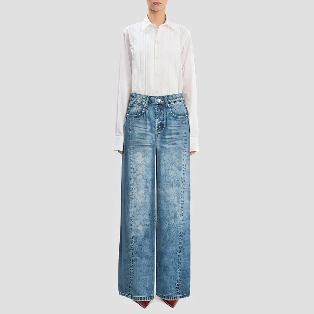 Denim blue high-waisted flared jeans