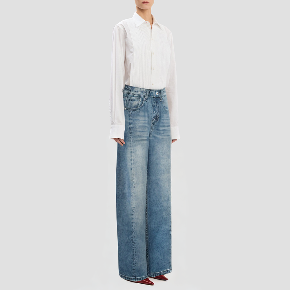 Denim blue high-waisted flared jeans