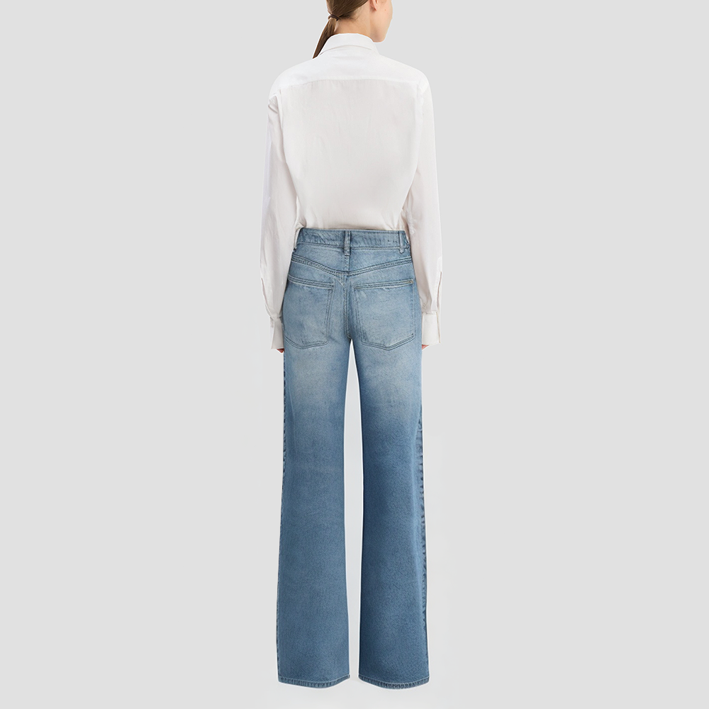 Denim blue high-waisted flared jeans