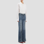 Denim blue mid-waist wide-leg casual trousers