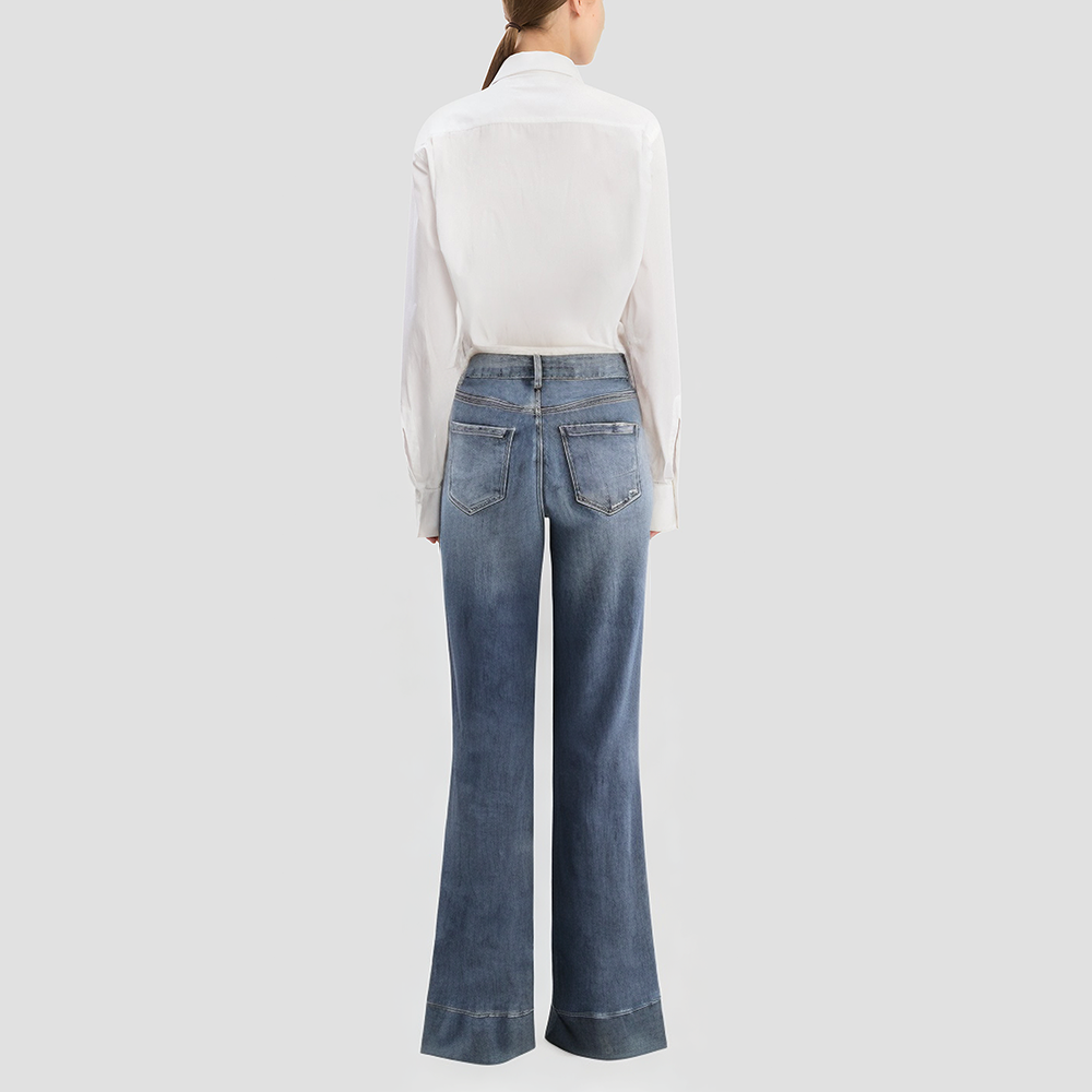 Denim blue mid-waist wide-leg casual trousers