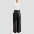 Full-length denim jeans with red zipper closure