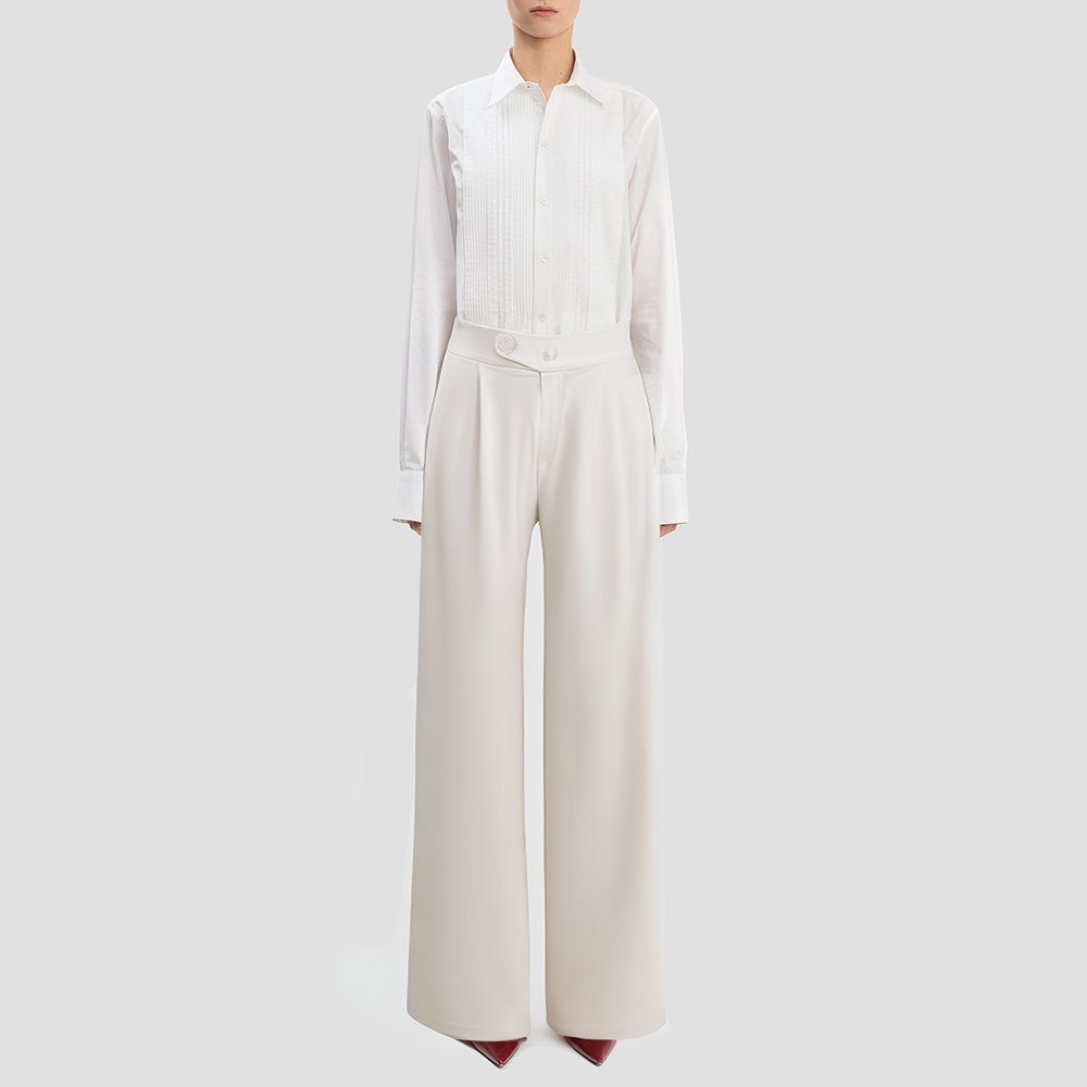 High-waisted straight-leg office dress pants