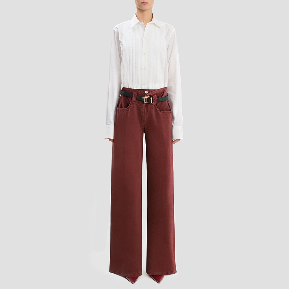 High-waisted wide-leg denim casual pants