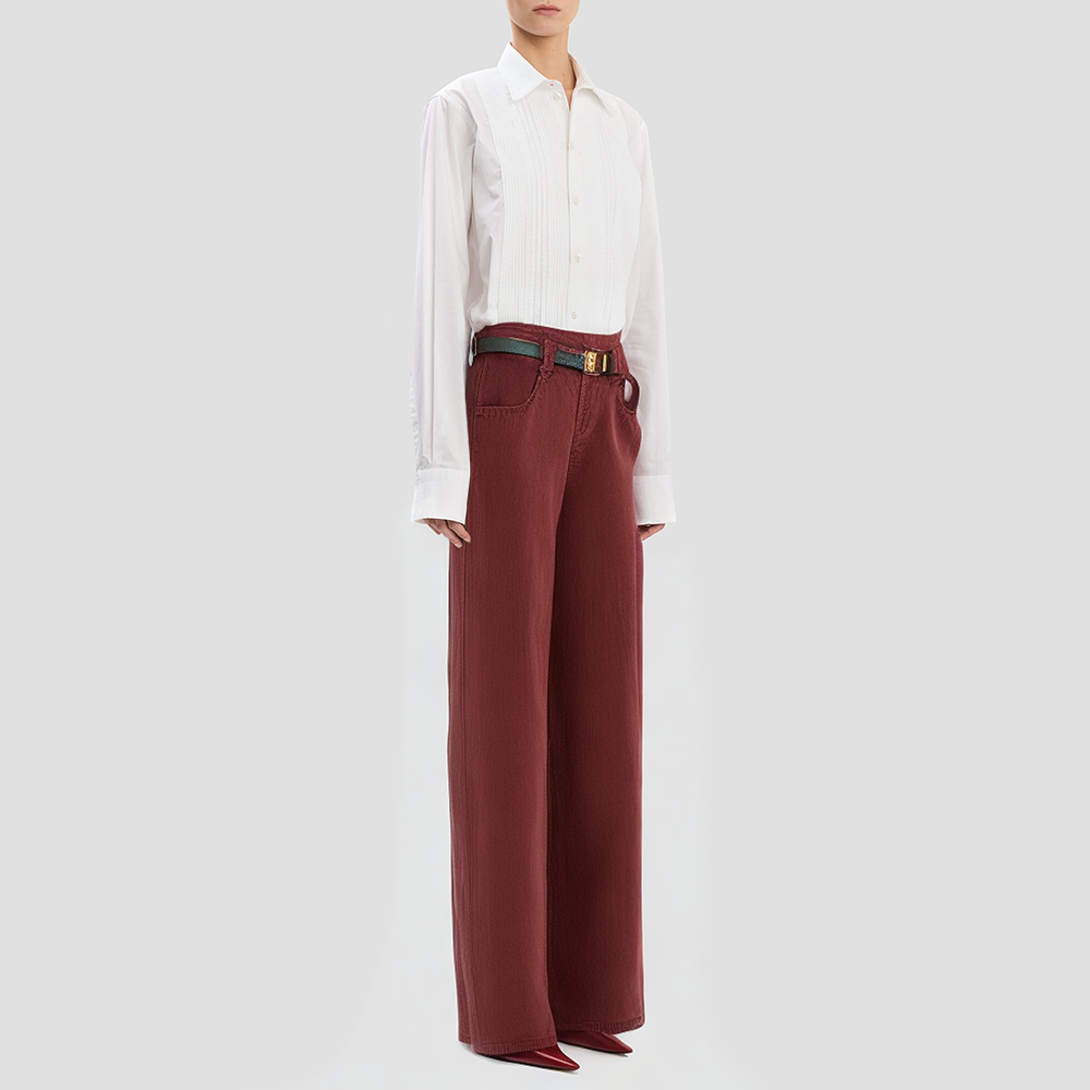 High-waisted wide-leg denim casual pants