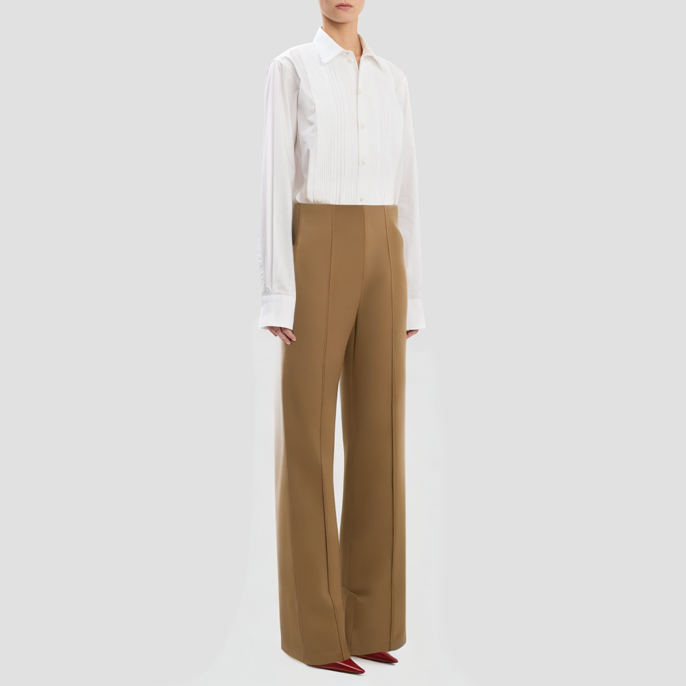 Beige wide-leg trousers with a zipper