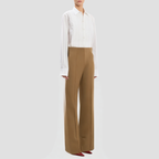 Beige wide-leg trousers with a zipper