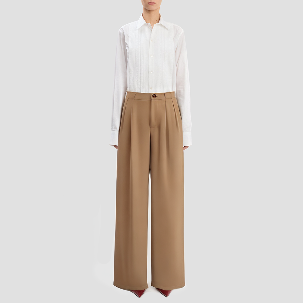 Printed drawstring straight-leg trousers