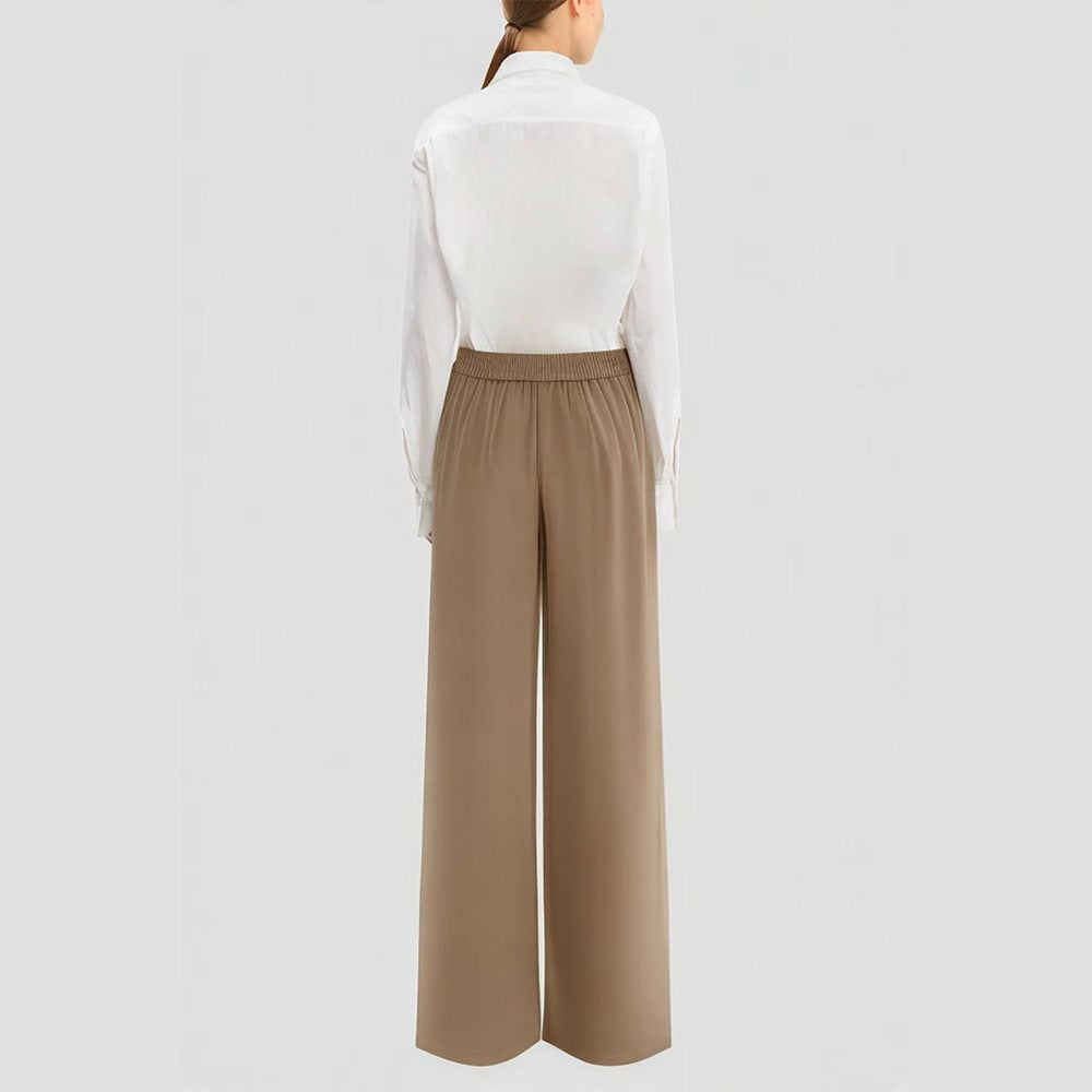 Printed drawstring straight-leg trousers