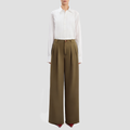Pure cotton drawstring waist flared trousers