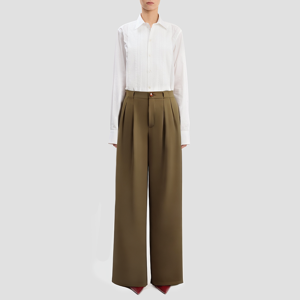 Pure cotton drawstring waist flared trousers