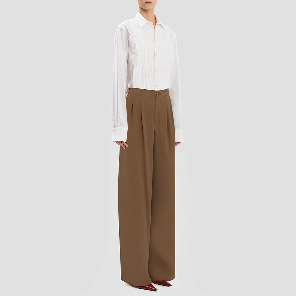 Pure cotton drawstring waist flared trousers