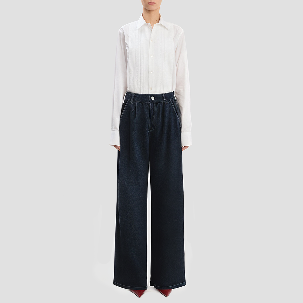 Retro pleated wide-leg casual pants