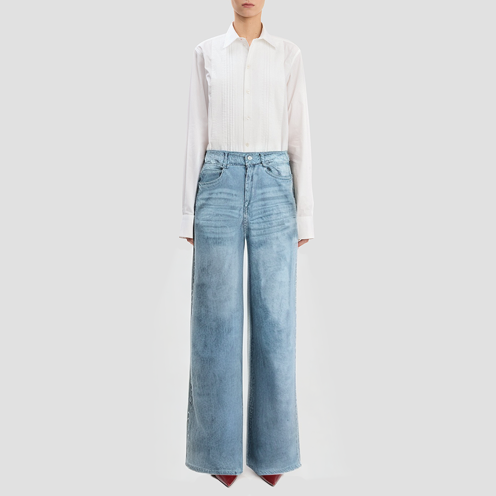 White stretchy high-waisted casual trousers