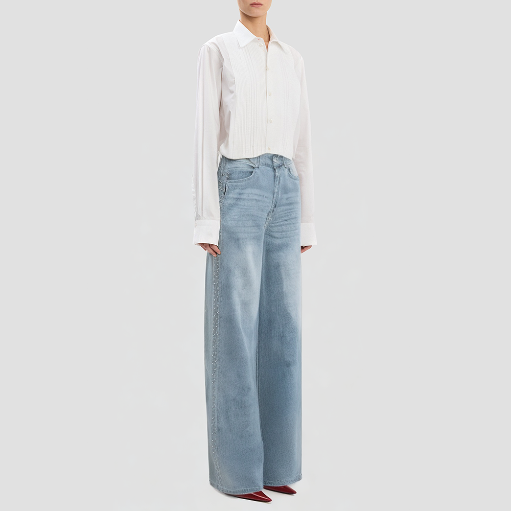 White stretchy high-waisted casual trousers