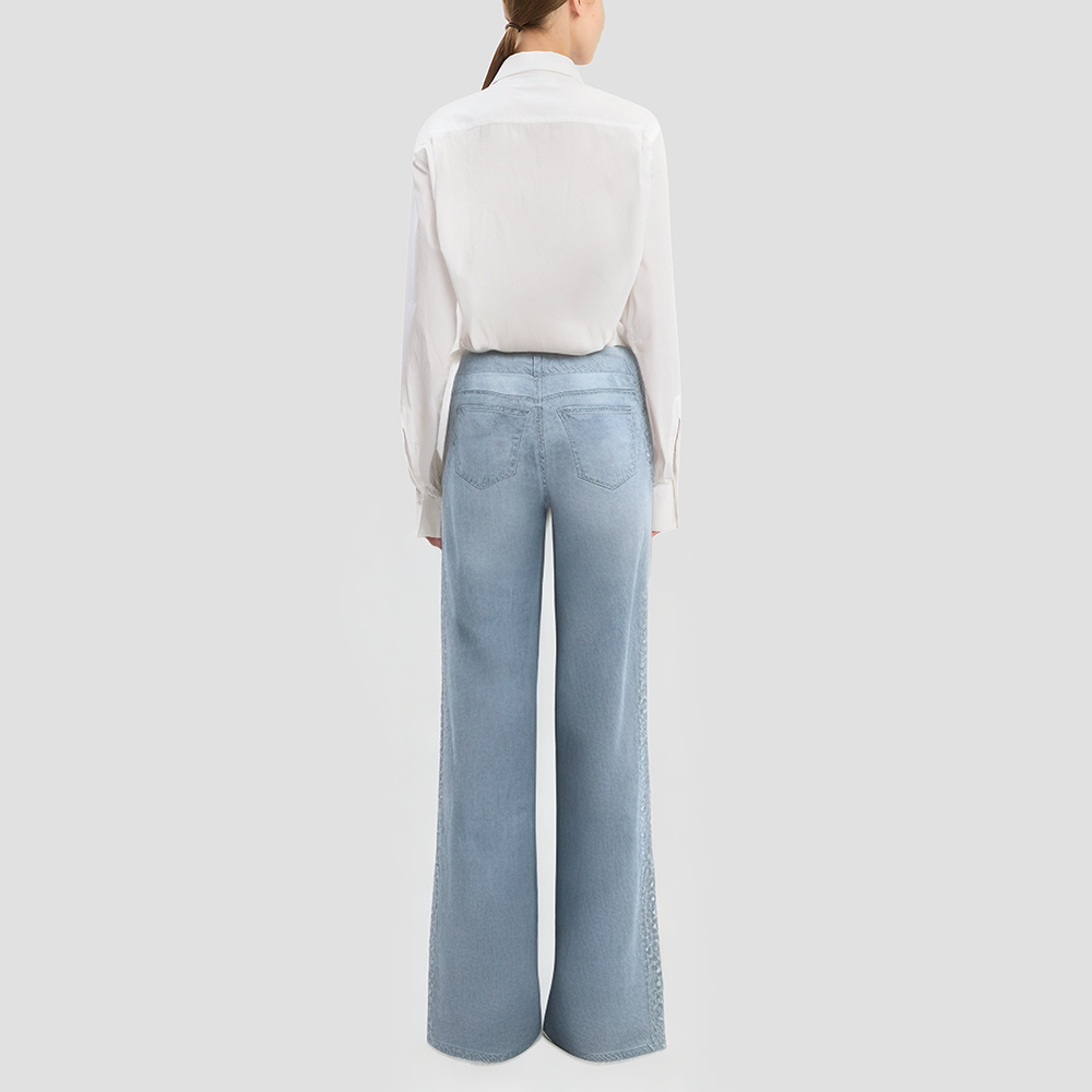 White stretchy high-waisted casual trousers
