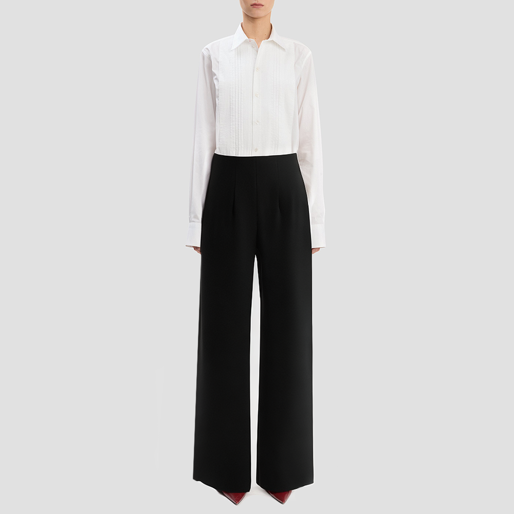Black PU leather straight-leg trousers