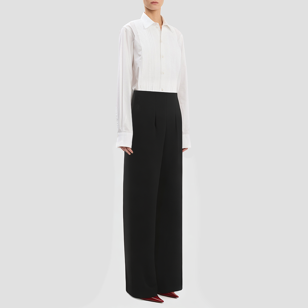 Black PU leather straight-leg trousers