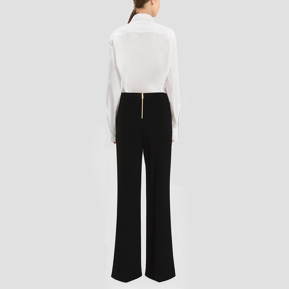 Black PU leather straight-leg trousers