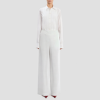 Black straight-leg trousers with a zipper