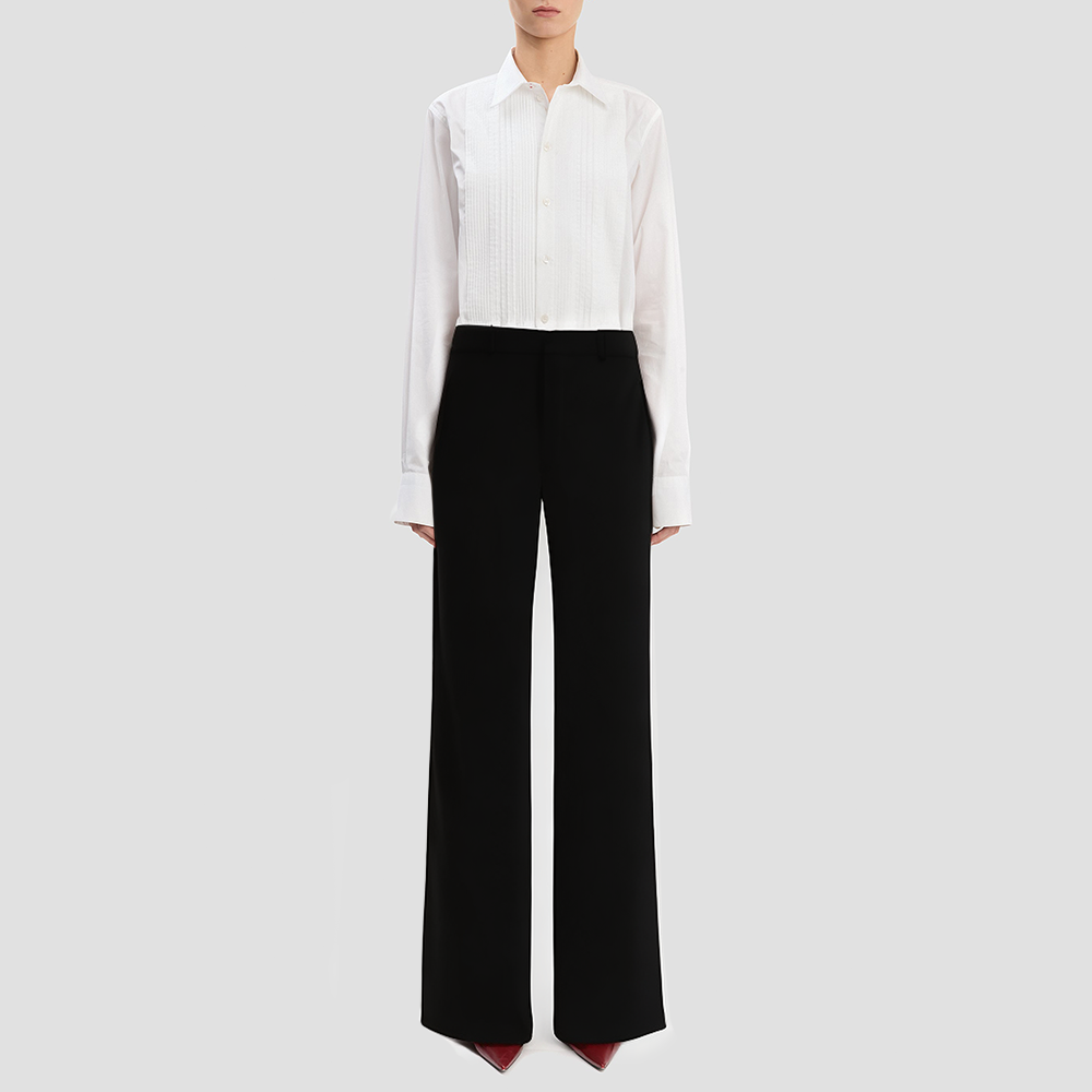 Blue embroidered zippered straight-leg jeans