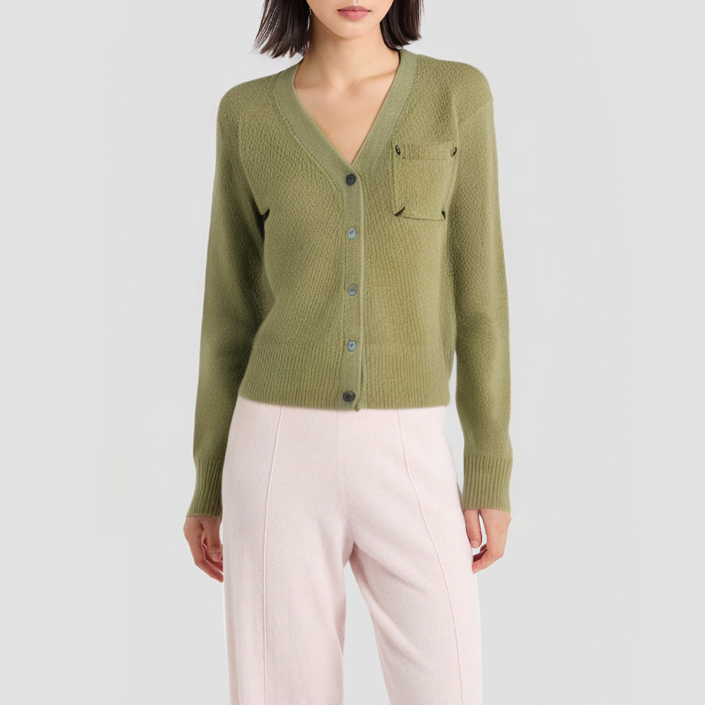 Eco-friendly linen V-neck knitted cardigan