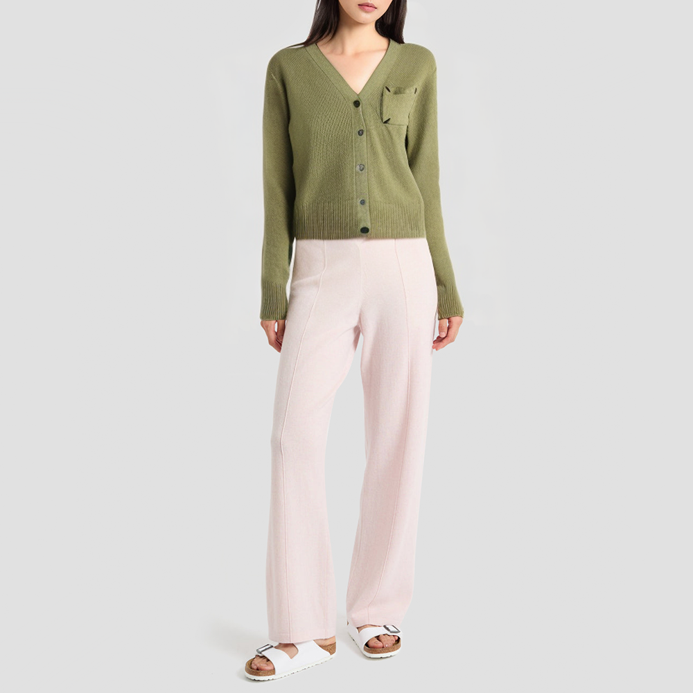 Eco-friendly linen V-neck knitted cardigan