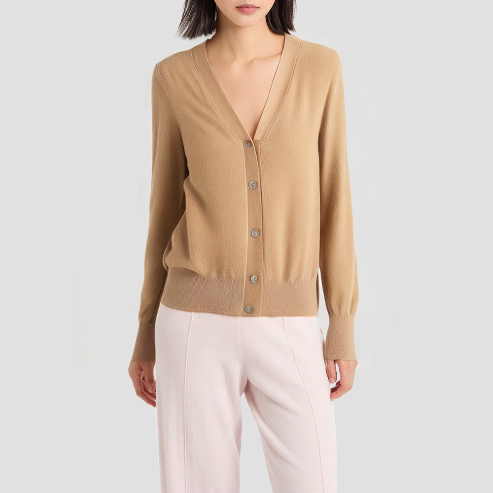 Cashmere sailor-style round-neck knitted cardigan