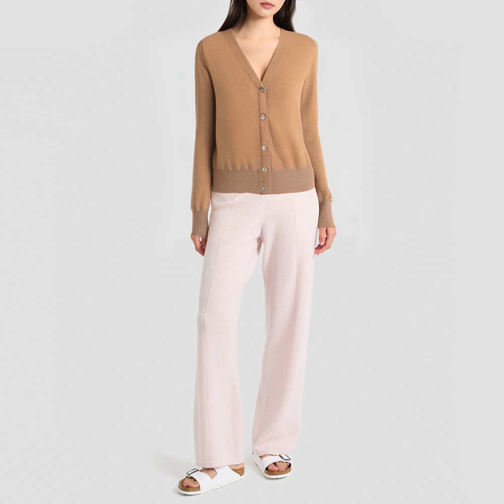 Cashmere sailor-style round-neck knitted cardigan