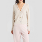 Women's loose-fitting wool V-neck knitted cardigan