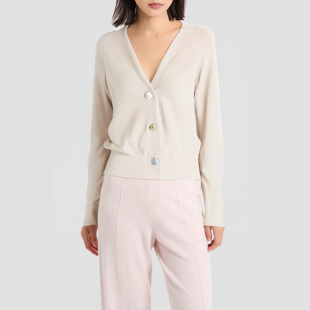 Women's loose-fitting wool V-neck knitted cardigan