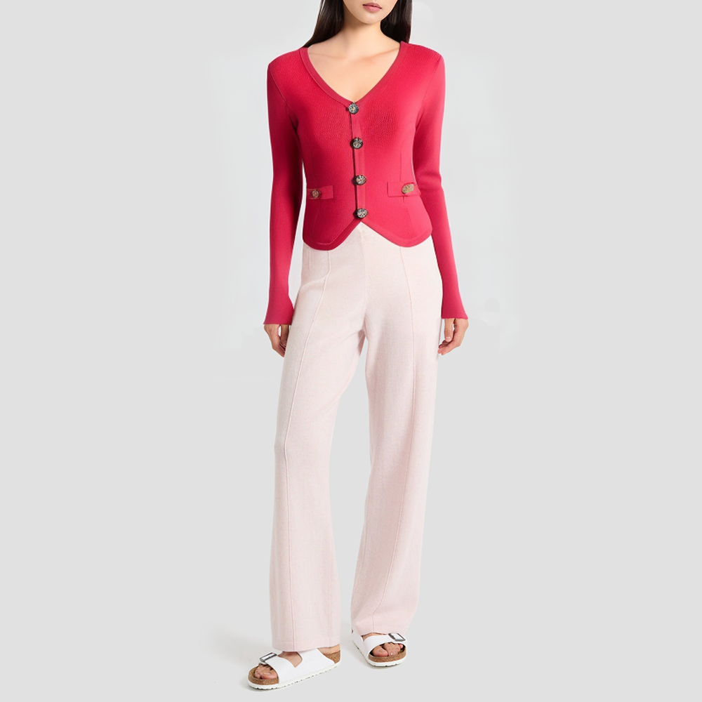 V-neck button-up slim-fit knitted cardigan