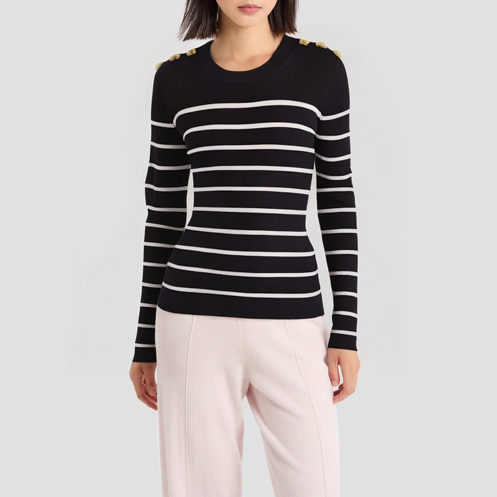 Round-neck button-up slim-fit knitted cardigan