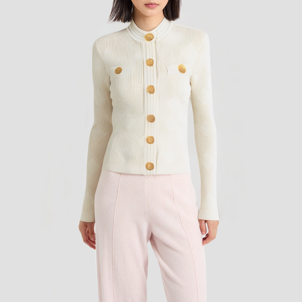 Three-dimensional slim-fit knitted cardigan