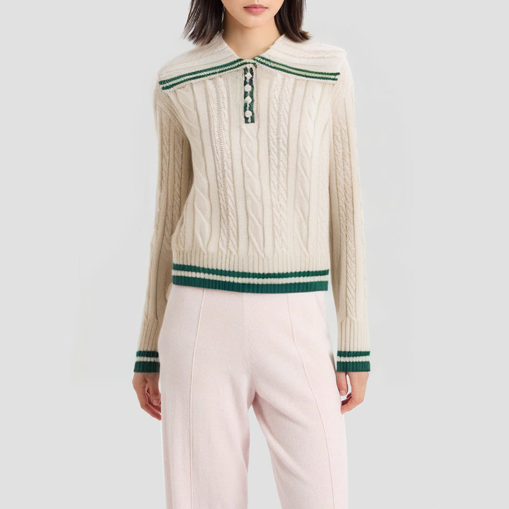 College-style knitted sweater with a lapel collar