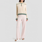 College-style knitted sweater with a lapel collar