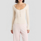 Retro U-neck rhinestone knit sweater