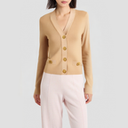 Retro V-neck slim-fit knitted cardigan