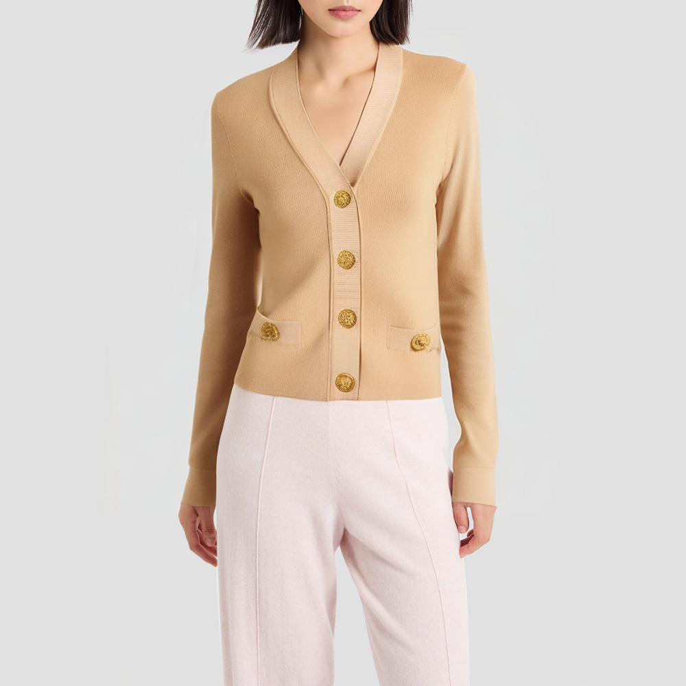 Retro V-neck slim-fit knitted cardigan