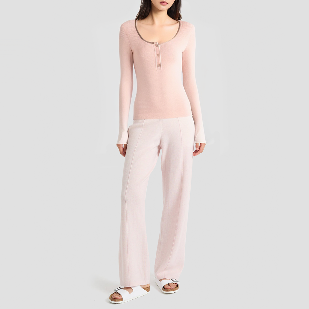 Rhinestone-embellished U-neck slim-fit knitted pullover