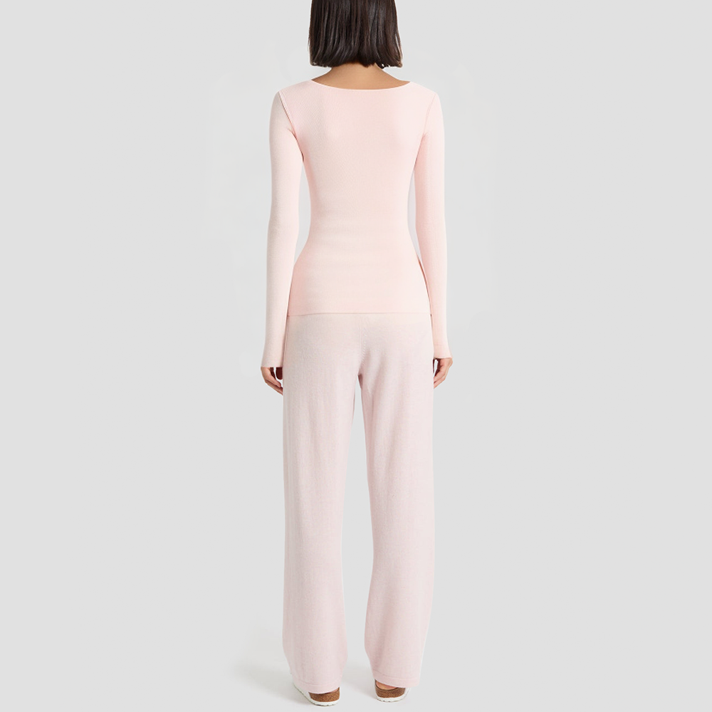 Rhinestone-embellished U-neck slim-fit knitted pullover