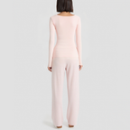 Rhinestone-embellished U-neck slim-fit knitted pullover