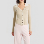 Lapel V-neck slim-fit knitted cardigan