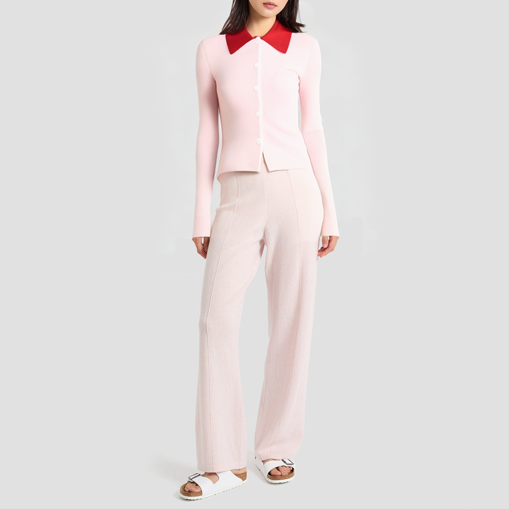 Color-blocked lapel slim-fit knitted cardigan