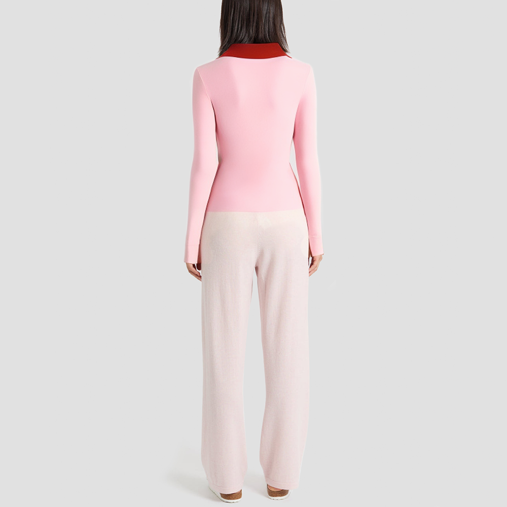 Color-blocked lapel slim-fit knitted cardigan