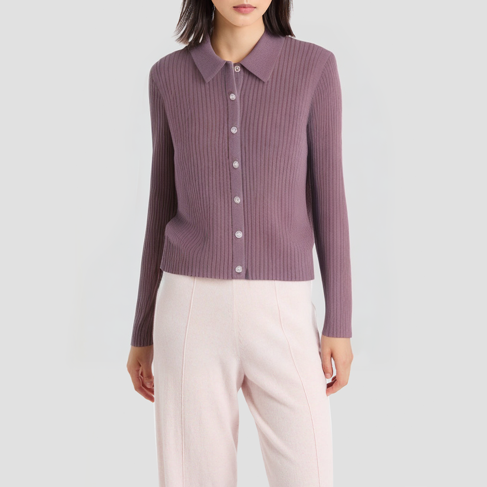 Plush high-neck short knitted cardigan
