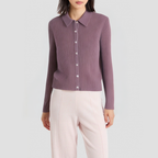 Plush high-neck short knitted cardigan