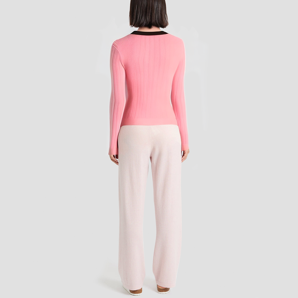 Color-blocked V-neck slim-fit knitted cardigan