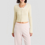 Sweet beaded bow-embellished knitted cardigan